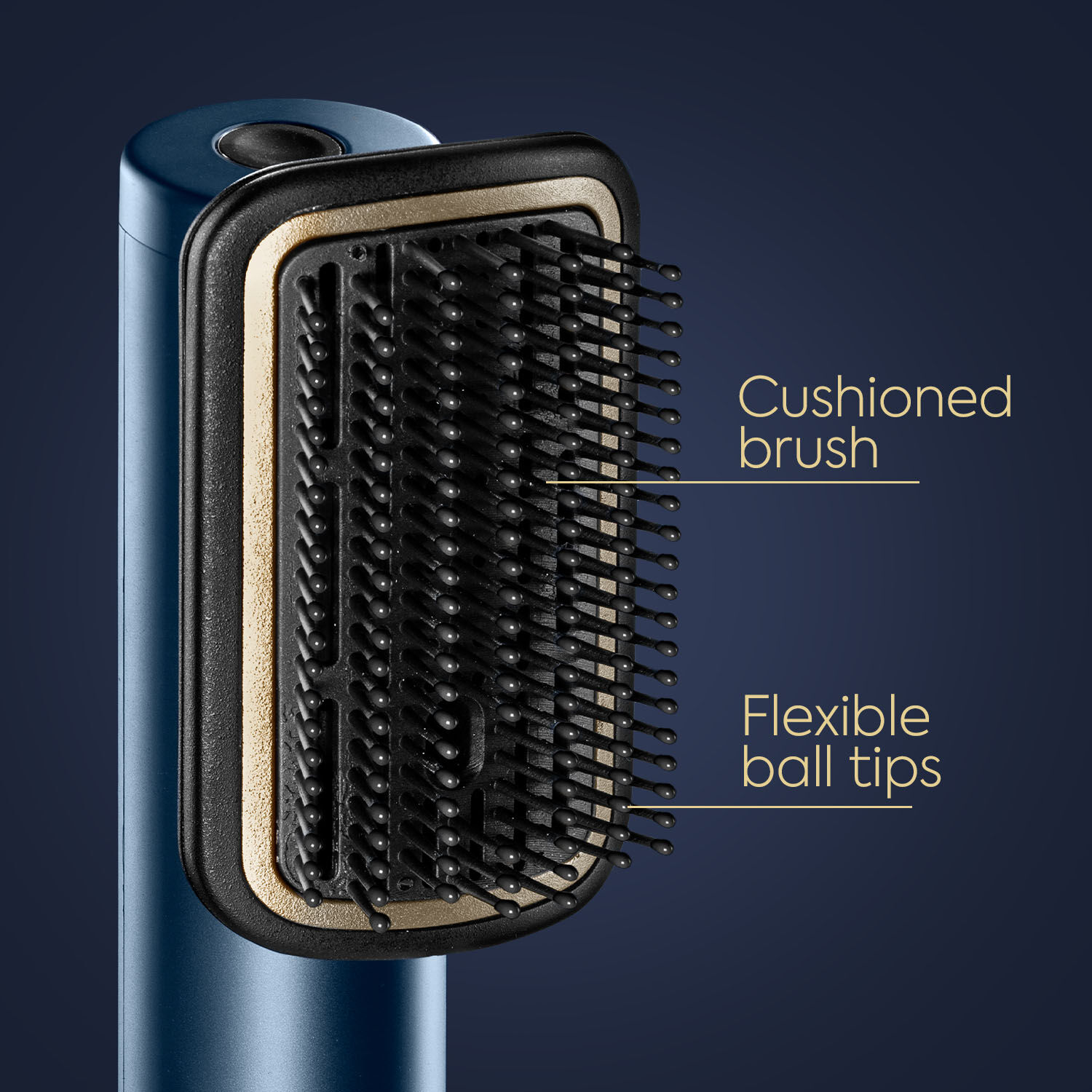Close up on Smoothing Brush, highlighting cushioned brush and flexible ball tips